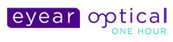Eyear Optical - Brainerd purple and teal logo.
